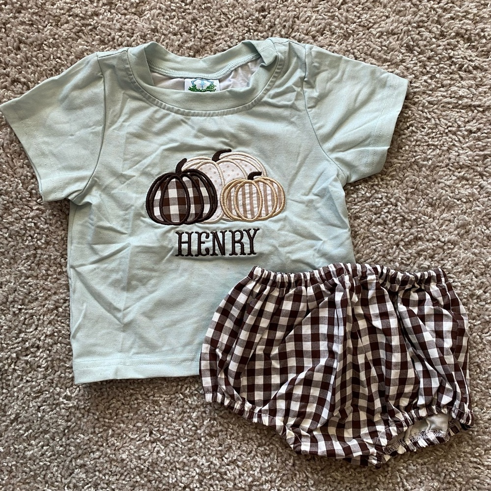 Embroidered Henry Pumpkin Fall bloomer set